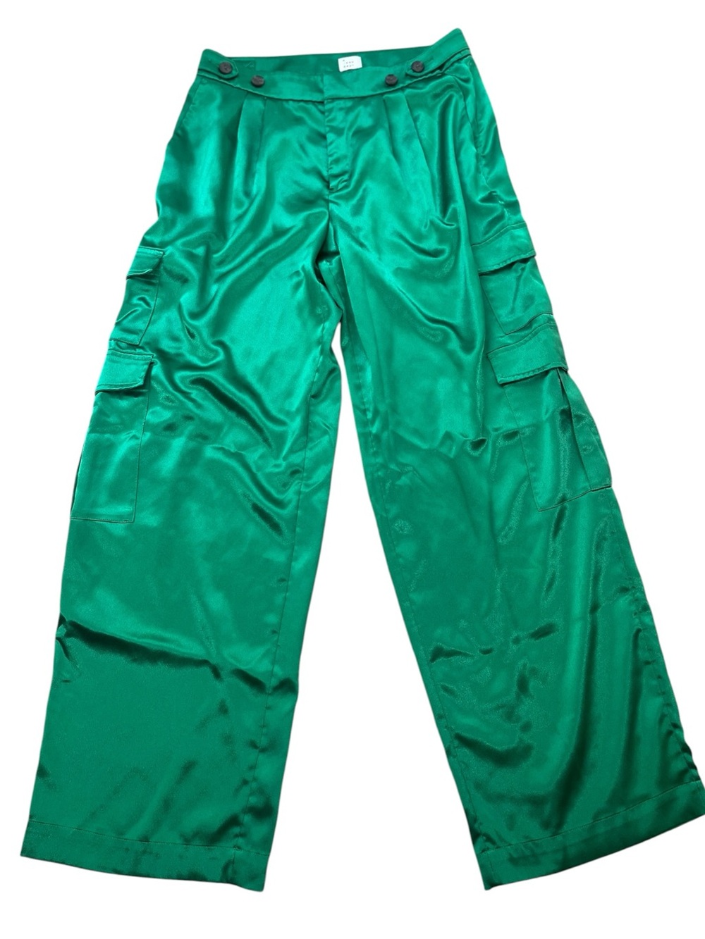 Emerald Green Satin Wide Leg Cargo Pants Size 8 Hi Rise Utility Summer Skater - Picture 11 of 11